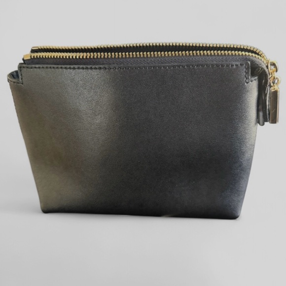 STAUD Handbags - STAUD-Black Leather Cosmetic Pouch/Clutch Gold Logo-Zip Case NWOT Minimalist